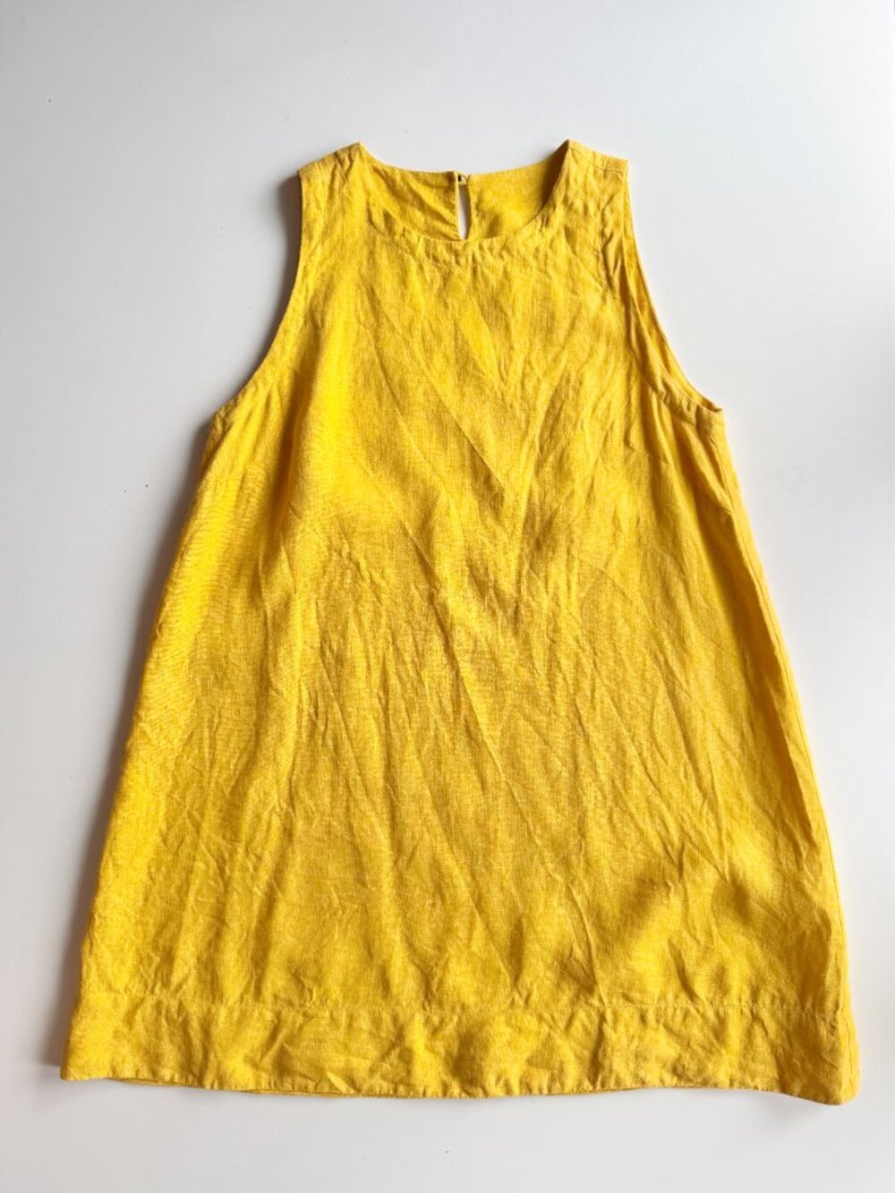 HOMEY LINEN Golden Yellow 100% Linen A-Line Trapeze Tent Dress, Size M - Picture 4 of 10
